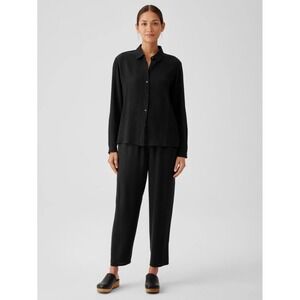 EILEEN FISHER Linen Pants Black Wide Leg Ankle Cropped Cotton Lightweight Large